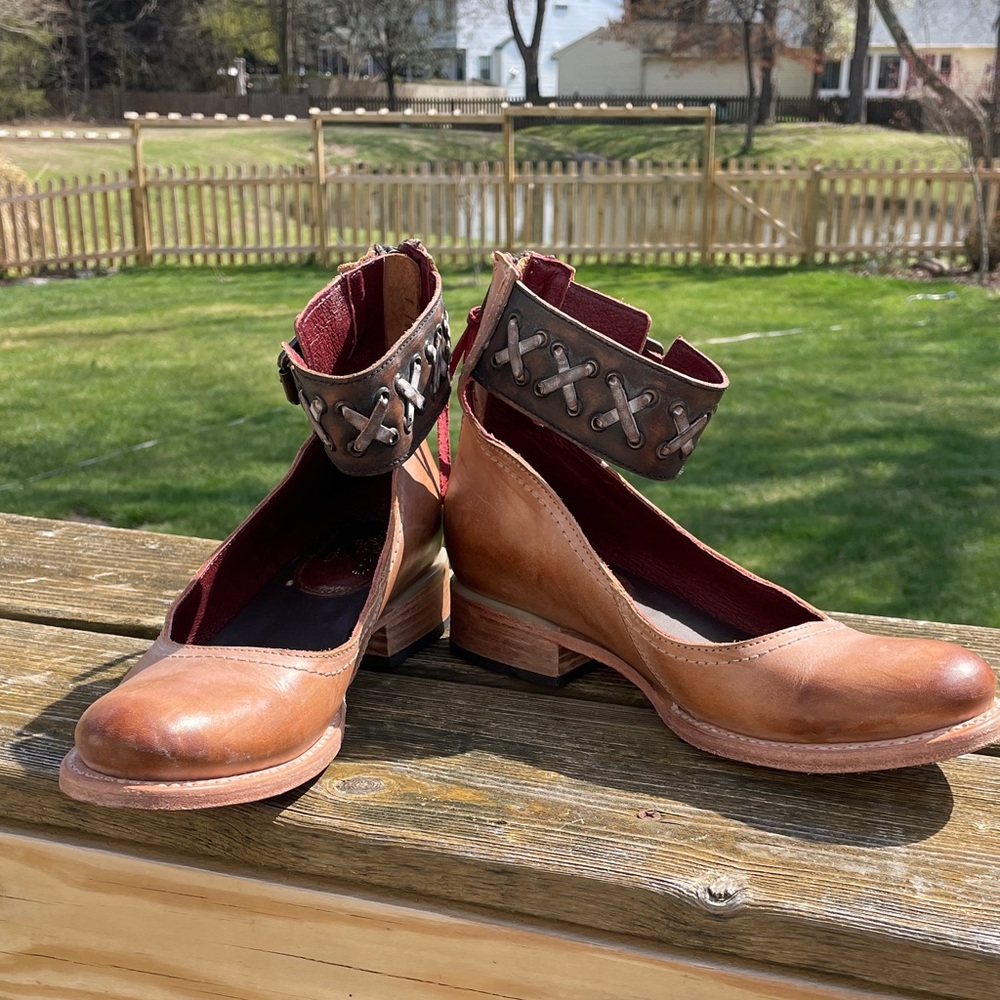 Freebird by Steven Sz 8 Moana Brown Leather Ankle-Strap Flats Burgundy Lined - Picture 4 of 13